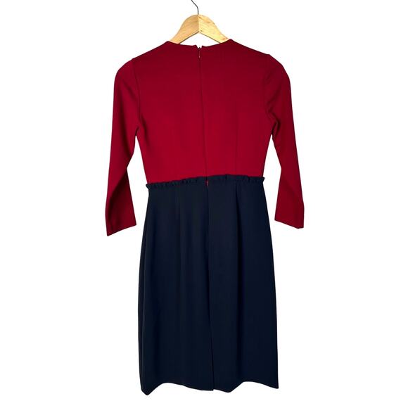 NWT! J. Crew Womans 00 Color Block Bodycon Pencil Dress Long Sleeve Maroon Blue - Picture 2 of 6